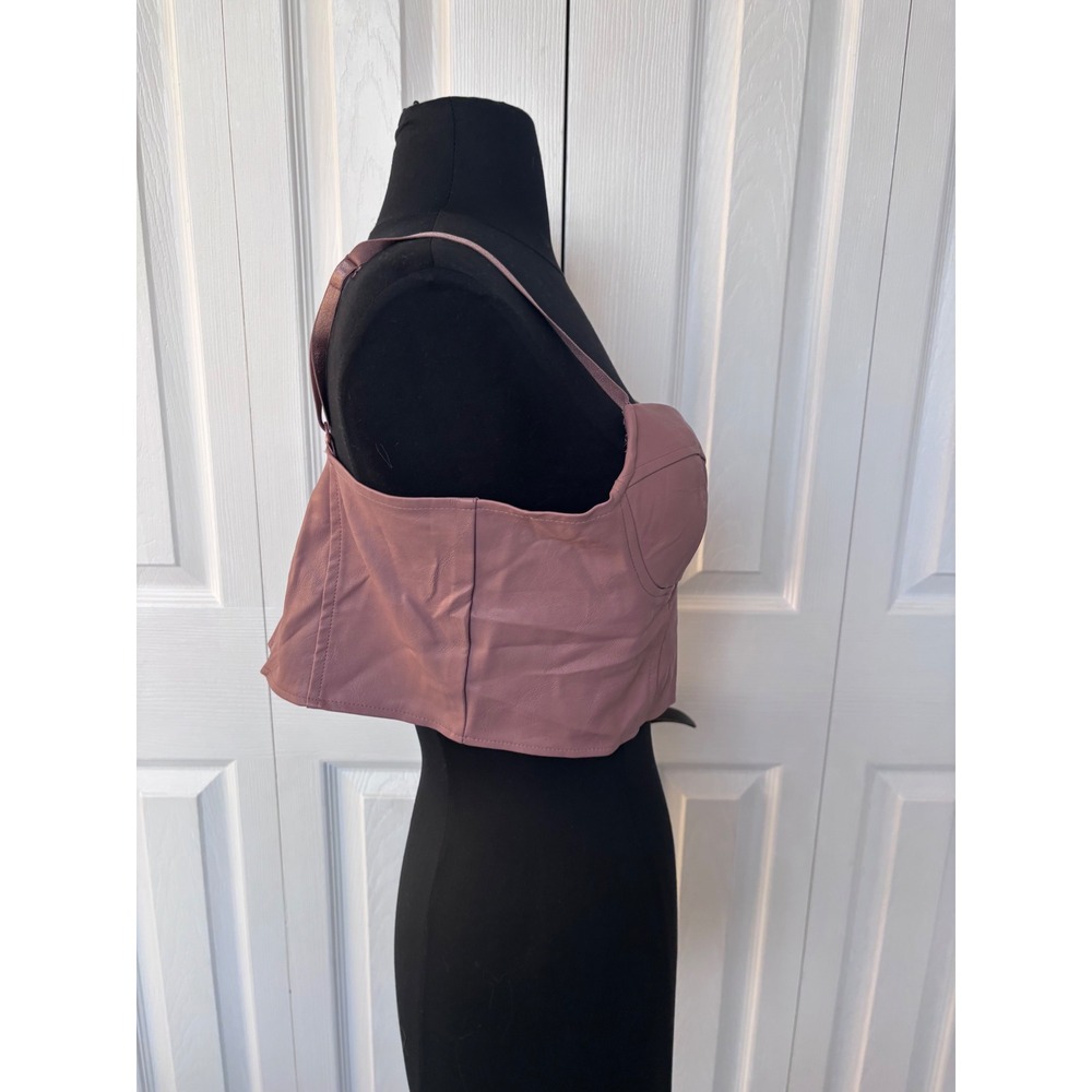 Haute Monde Faux Leather Corset Bustier‎ Top Dusty Rose Strappy Zip Size L - Picture 2 of 8